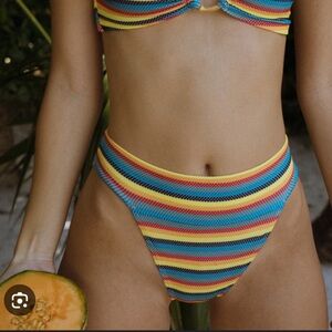 Montce Rainbow Stripe Bikini Bottom in Yellow, Blue, Red